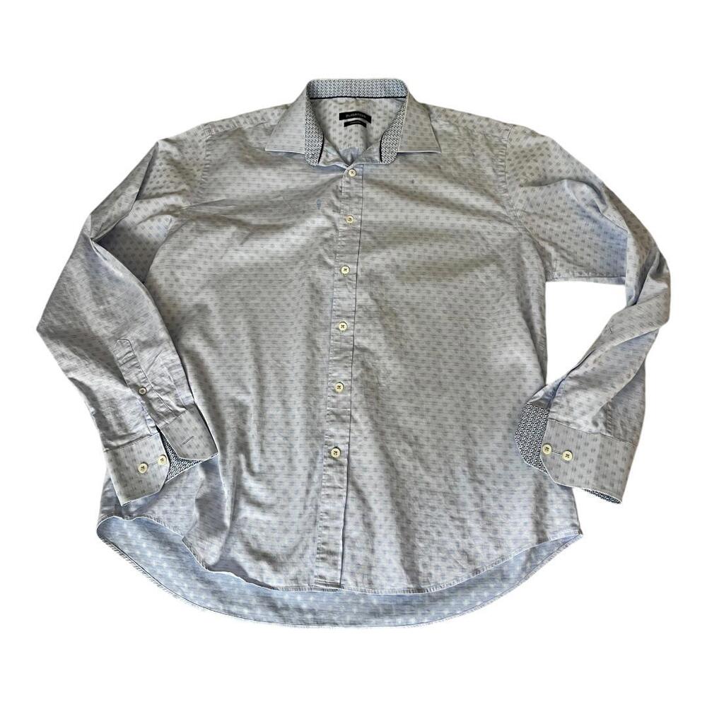 Bugatchi Shaped Fit Geometric Long-Sleeve Shirt, Icy‎ Blue, Cotton, XL